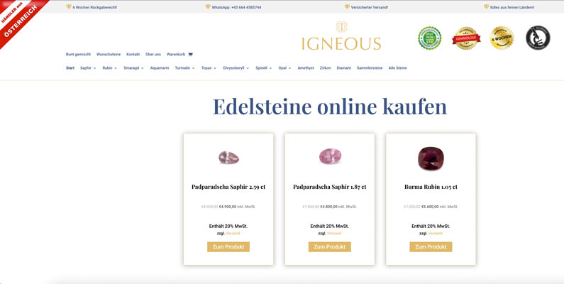 Webshop Referenzprojekt IGNEOUS