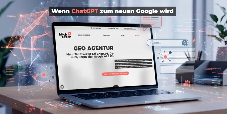 Blog-Beitragsbild Symbolbild neue Landingpage für GEO- Wenn ChatGPT zum neuen Google wird Blog-Beitragsbild Symbolbild neue Landingpage für GEO- Wenn ChatGPT zum neuen Google wird