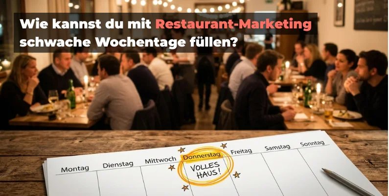 Blogbeitragsbild Wie kannst du mit Restaurant-Marketing schwache Wochentage füllen? Blogbeitragsbild Wie kannst du mit Restaurant-Marketing schwache Wochentage füllen?